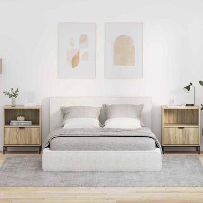 Mese de noptieră cu sertar 2 pcs Stejar sonoma 49 x 36 x 61 cm GartenMobel Dekor