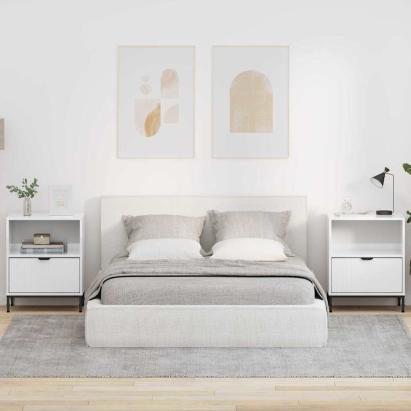 Mese de noptieră 2 pcs Alb foarte lucios 49 x 36 x 61 cm GartenMobel Dekor