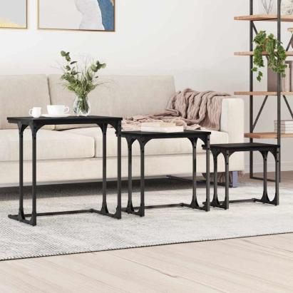 Masă de Cafea cu Tăvi Lăsate 3 pcs Stejar negru GartenMobel Dekor