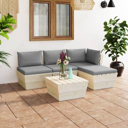 Set mobilier grădină din paleți cu perne, 5 piese, lemn molid GartenMobel Dekor