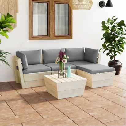 Set mobilier grădină din paleți cu perne, 5 piese, lemn molid GartenMobel Dekor