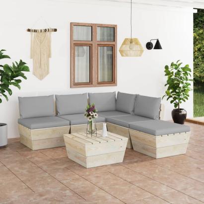 Set mobilier grădină din paleți, 6 piese, cu perne, lemn molid GartenMobel Dekor
