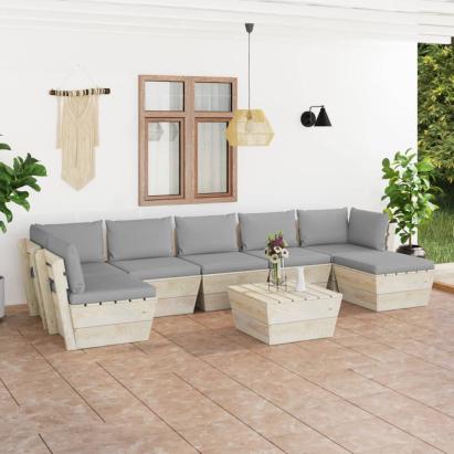 Set mobilier grădină din paleți cu perne, 8 piese, lemn molid GartenMobel Dekor