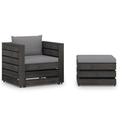 Set mobilier grădină cu perne, 2 piese, gri, lemn tratat GartenMobel Dekor