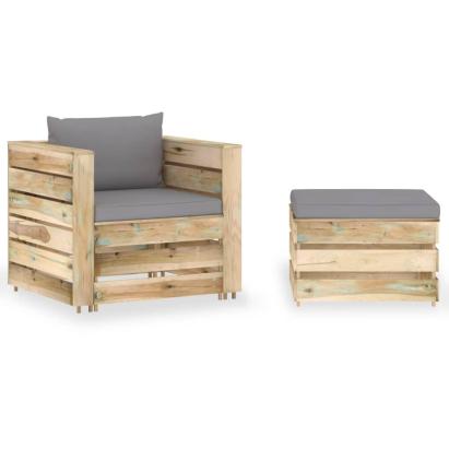 Set mobilier de grădină cu perne, 2 piese, lemn verde tratat GartenMobel Dekor
