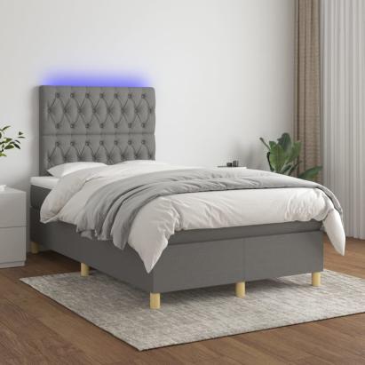 Pat cu arcuri, saltea și LED, gri închis, 120x200 cm, textil GartenMobel Dekor