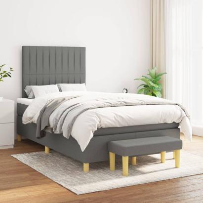 Pat box spring cu saltea, gri închis, 120x200 cm, textil GartenMobel Dekor