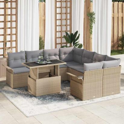Set de canapele pentru grădină cu pernă 9 pcs Bej Rattan poli GartenMobel Dekor