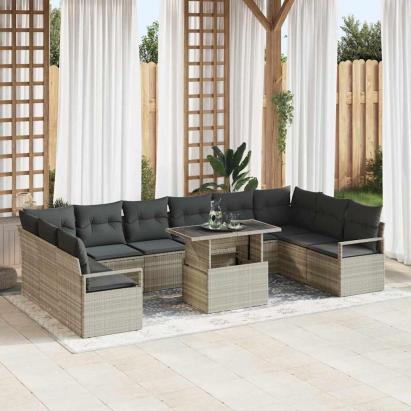Set de canapele pentru grădină cu pernă 11 pcs Gri deschis GartenMobel Dekor