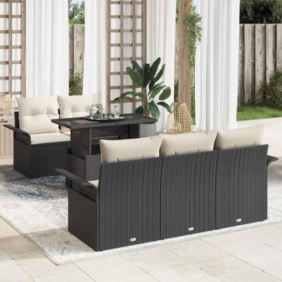 Set de canapele pentru grădină cu pernă 6 pcs Negru Rattan poli GartenMobel Dekor