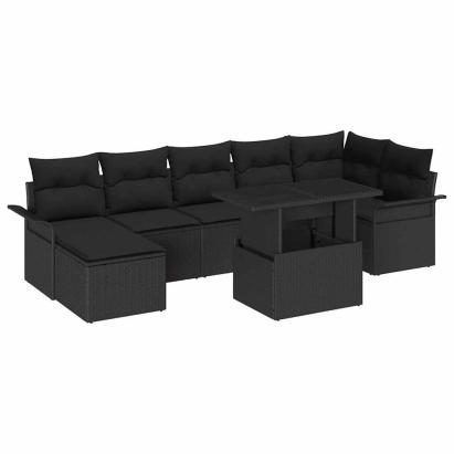 Set de canapele pentru grădină cu pernă 8 pcs Negru Rattan poli GartenMobel Dekor