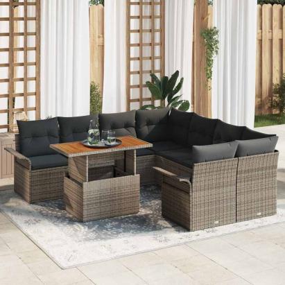 Set de canapele pentru grădină 9 pcs Gri Rattan poli GartenMobel Dekor