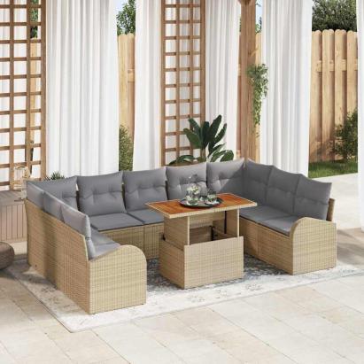 Set de canapele pentru grădină 10 pcs Bej Rattan poli GartenMobel Dekor