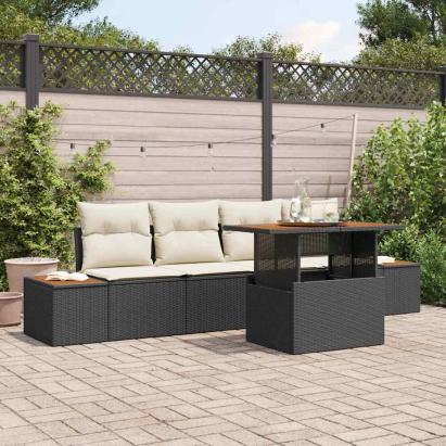 Set de canapele pentru grădină 5 pcs Negru Rattan poli GartenMobel Dekor