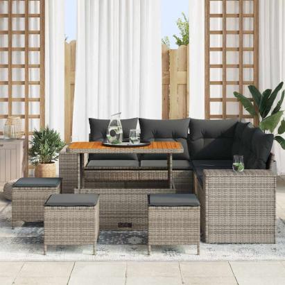 Set de canapele pentru grădină 9 pcs Gri poliratan GartenMobel Dekor