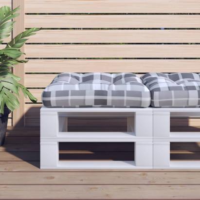 Pernă de paleți, gri carouri, 60x60x12 cm, material textil GartenMobel Dekor