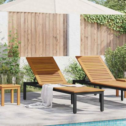 Șezlong 1-persoană Negru 200 x 55 x 35cm Lemn masiv de acacia GartenMobel Dekor