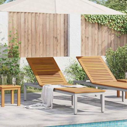 Șezlong 1-persoană Gri 200 x 55 x 35cm Lemn masiv de acacia GartenMobel Dekor