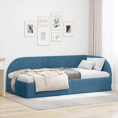 Cadru de pat colțar cu headboard albastru 80 x 200 cm Catifea GartenMobel Dekor