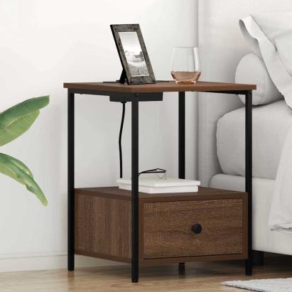 Cabinet de noptiere cu stație de încărcare 2 pcs Stejar brun GartenMobel Dekor