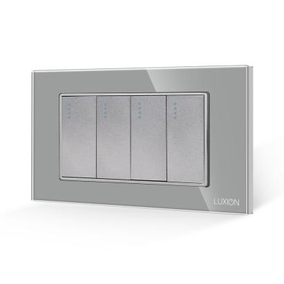 Intrerupator Cvadruplu Mecanic LUXION cu Rama din Sticla, Standard Italian, 4M SmartElectro IntelligentHouse