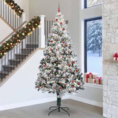 Brad de Crăciun cu lumini decorative cu coarde Alb 300 cm PVC GartenMobel Dekor