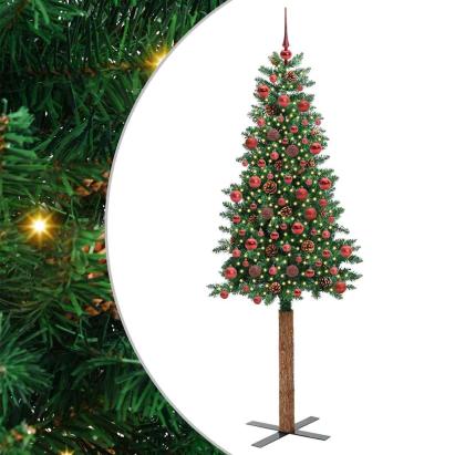 Brad de Crăciun subțire Verde 180 cm PVC și lemn de PIN masiv GartenMobel Dekor
