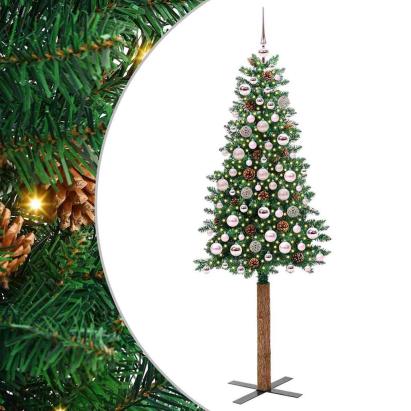 Brad de Crăciun subțire Verde 180 cm PVC și lemn de PIN masiv GartenMobel Dekor