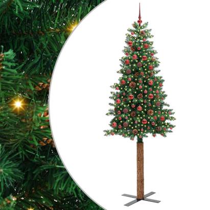Brad de Crăciun subțire Verde 210 cm PVC și lemn de PIN masiv GartenMobel Dekor