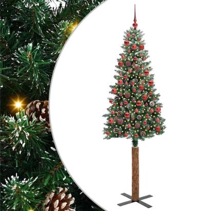 Brad de Crăciun subțire cu 300 LED Verde și alb 180 cm GartenMobel Dekor