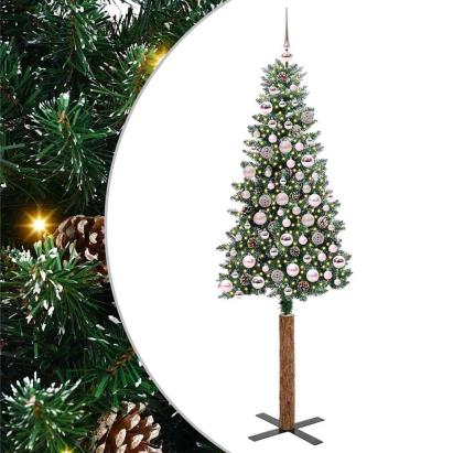 Brad de Crăciun subțire cu 300 LED Verde și alb 180 cm GartenMobel Dekor