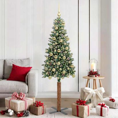 Brad de Crăciun subțire cu 300 LED Verde și alb 180 cm GartenMobel Dekor
