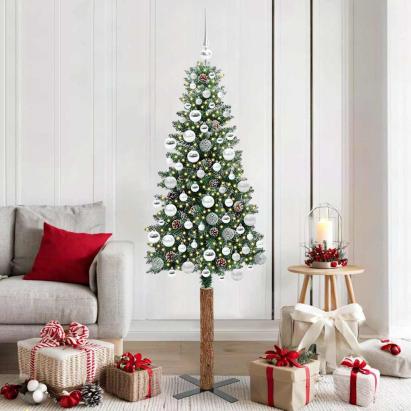 Brad de Crăciun subțire cu 300 LED Verde și alb 180 cm GartenMobel Dekor