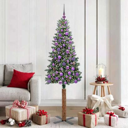 Brad de Crăciun subțire cu 300 LED Verde și alb 180 cm GartenMobel Dekor