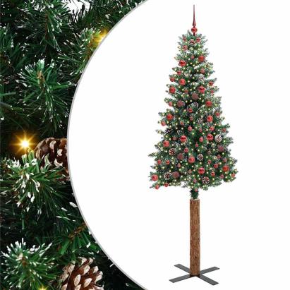 Brad de Crăciun subțire cu 300 LED Verde și alb 210 cm GartenMobel Dekor