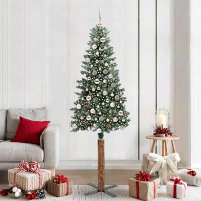 Brad de Crăciun subțire cu 300 LED Verde și alb 210 cm GartenMobel Dekor
