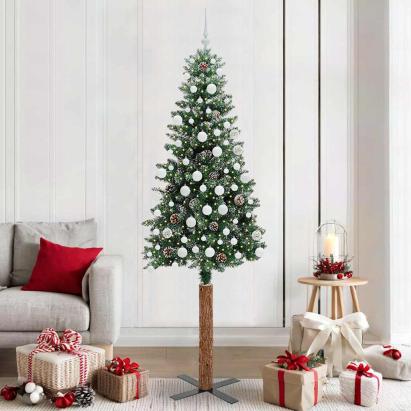 Brad de Crăciun subțire cu 300 LED Verde și alb 210 cm GartenMobel Dekor
