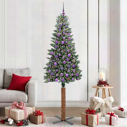 Brad de Crăciun subțire cu 300 LED Verde și alb 210 cm GartenMobel Dekor