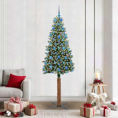 Brad de Crăciun subțire cu 300 LED Verde și alb 210 cm GartenMobel Dekor