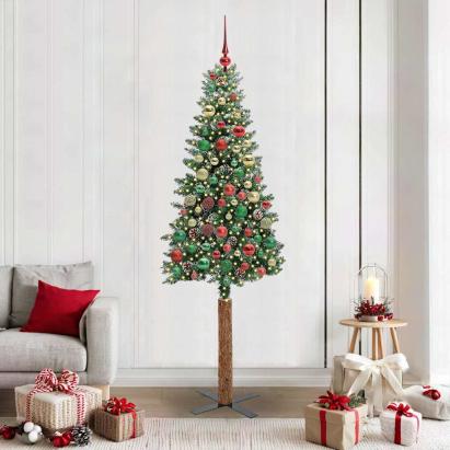 Brad de Crăciun subțire cu 300 LED Verde și alb 210 cm GartenMobel Dekor