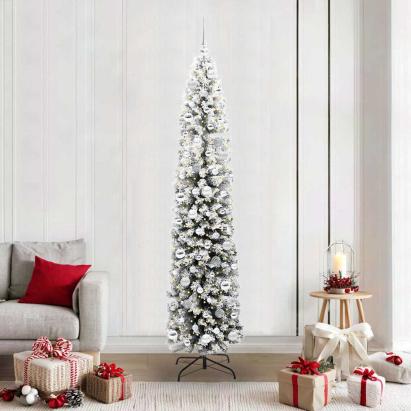Brad de Crăciun artificial with LEDs Verde și alb 210 cm PVC GartenMobel Dekor