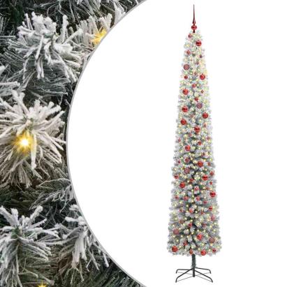 Brad de Crăciun subțire cu suport Verde 270 cm Plastic și metal GartenMobel Dekor