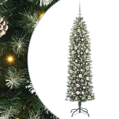 Copac Artificial Slăb de Crăciun cu 300 LED Verde și alb 180 cm GartenMobel Dekor