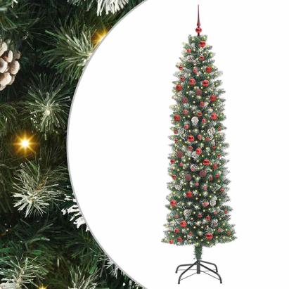 Copac Artificial Slăb de Crăciun cu 300 LED Verde și alb 210 cm GartenMobel Dekor