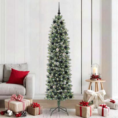 Copac Artificial Slăb de Crăciun cu 300 LED Verde și alb 210 cm GartenMobel Dekor
