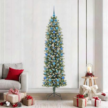 Copac Artificial Slăb de Crăciun cu 300 LED Verde și alb 210 cm GartenMobel Dekor