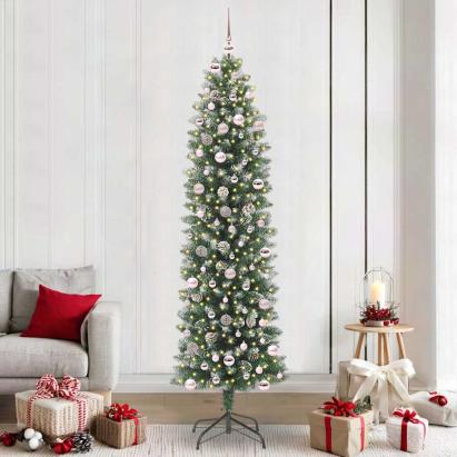 Copac Artificial Slăb de Crăciun cu 300 LED Verde și alb 240 cm GartenMobel Dekor