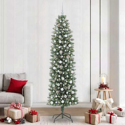 Copac Artificial Slăb de Crăciun cu 300 LED Verde și alb 240 cm GartenMobel Dekor