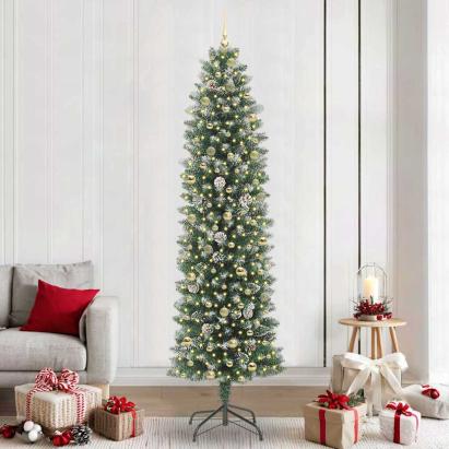 Copac Artificial Slăb de Crăciun cu 300 LED Verde și alb 240 cm GartenMobel Dekor
