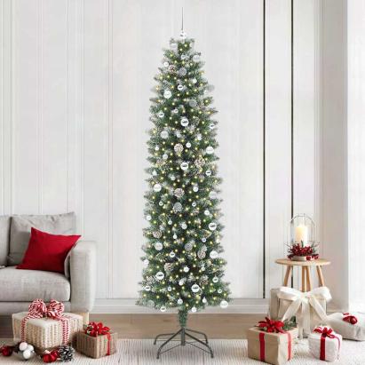 Copac Artificial Slăb de Crăciun cu 300 LED Verde și alb 240 cm GartenMobel Dekor